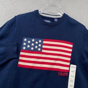 NEW Chaps American Flag Knit Cotton Sweater Mens Medium Blue